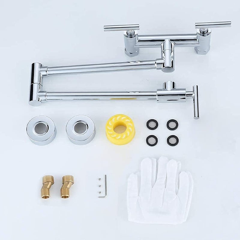 WOWOW Chrome Pot Filler Faucet for Hot and Cold Water, Solid Brass Pot Filler Wall Mounted Kitchen Folding Faucet Over Stove, Modern Style - Image 5